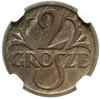 2 grosze, 1927, Warszawa; moneta obiegowa projektu Wojciecha Jastrzębowskiego, ale wybita w srebrz..