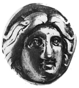 KARIA- Rodos (387-304 p.n.e.), didrachma, Aw: Głowa Heliosa na wprost, Rw: Kwiat róży, po lewej kiść winogron,na prawo pączek, Sear 5037, BMC 18.233.27-9, 6,8 g.