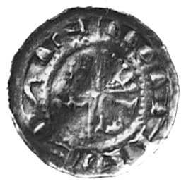 denar, Aw: Litera S, chorągiew i krzyż, Rw: Krzyż, CNP 920, 1,2 g