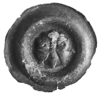 Dolny Śląsk, brakteat szeroki (2. poł. XIII w.): Słup pomiędzy wieżami spiralnie żłobkowany, Fbg 907,, 22.1 mm, 0.38g., bardzo rzadki typ, egzemplarz z uszkodzoną patyną