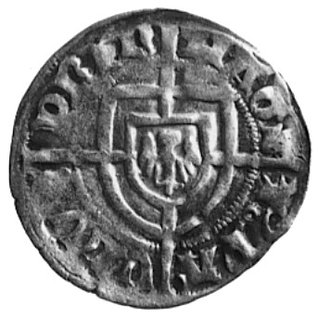 Paul von Russdorf (1422-1441), szeląg, Aw: Tarcza Wielkiego Mistrza i napis, Rw: Tarcza krzyżacka i napis,Vos.829