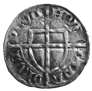 Paul von Russdorf (1422-1441), szeląg, Aw: Tarcza Wielkiego Mistrza i napis, Rw: Tarcza krzyżacka i napis,Vos.829