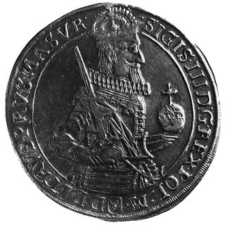 talar 1630, Bydgoszcz, j.w., Kop.IV.1, Dav.4316, H-Cz.1623, ciekawie zakończona tytulatura na awersie: ...RVSMASVR