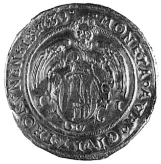 dukat 1638, Toruń, Aw: Popiersie i napis, Rw: Herb Torunia i napis, Kop.31,1.6 -RR-, Fr.58(50), T.40, moneta rzadkospotykana w handlu