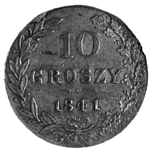 10 groszy 1841, Warszawa, Aw: Orzeł carski, Rw: Nominał w wieńcu, Plage 111, moneta nie spotykana dotychczasw handlu