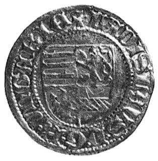Ładysław V (1453-1457), dukat b.d.. Aw: Postać św. Ładysława i napis, Rw: Tarcza herbowa i napis, Fr.10