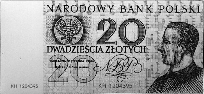 20 złotych 2.01.1965, nr KH 1204395- banknot z serii widoków miast polskich