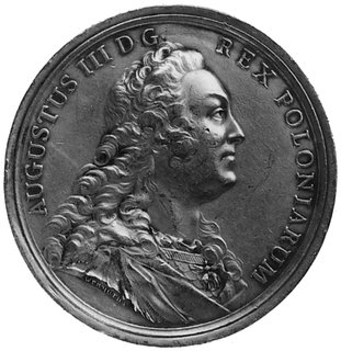 medal sygnowany Wermuth, wybity w 1757 r. z okazji święta Orderu Orła Białego, Aw: Popiersie Augusta III i wokółnapis, Rw: Insygnia Orderu i napisy, H-Cz.2926 Rl, srebro 53.0 mm, 47.81 g.