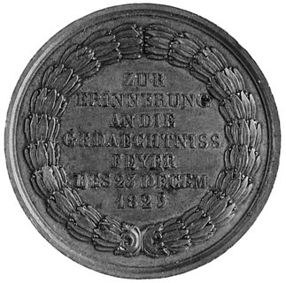medal pamiątkowy sygnowany BRANDT F, wybity w 1825 r. po śmierci Aleksandra I , Aw: Popiersie AleksandraI i napis, Rw: Wieniec laurowy i napis, Reichel 3432, brąz 44.8 mm, 53.10 g., medal ten był bity w Berlinie na zleceniekróla pruskiego dla regimentu gwardii noszącego imię cara