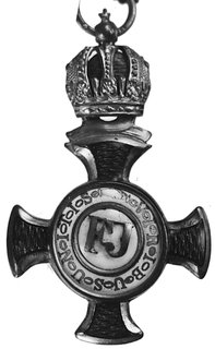 złoty krzyż Zasługi z koroną Rudolfa na czerwonej wstążce, brąz złocony, emalia biała i czerwona, drobne ubytkiemalii, rzadki