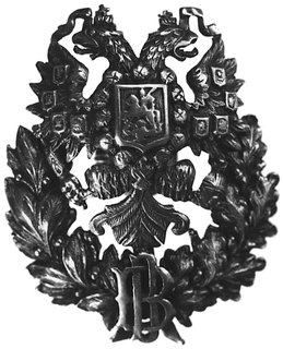 odznaka pamiątkowa dwuczęściowa z inicjałami DB, srebro złocone, podkładka i nakrętka puncowane, odcięta koronacarska