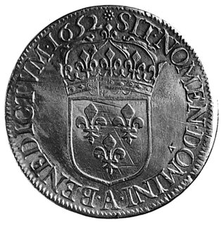 ecu 1652, Paryż, Aw: Popiersie i napis, Rw: Tarcza herbowa, w otoku napis, Gad.202