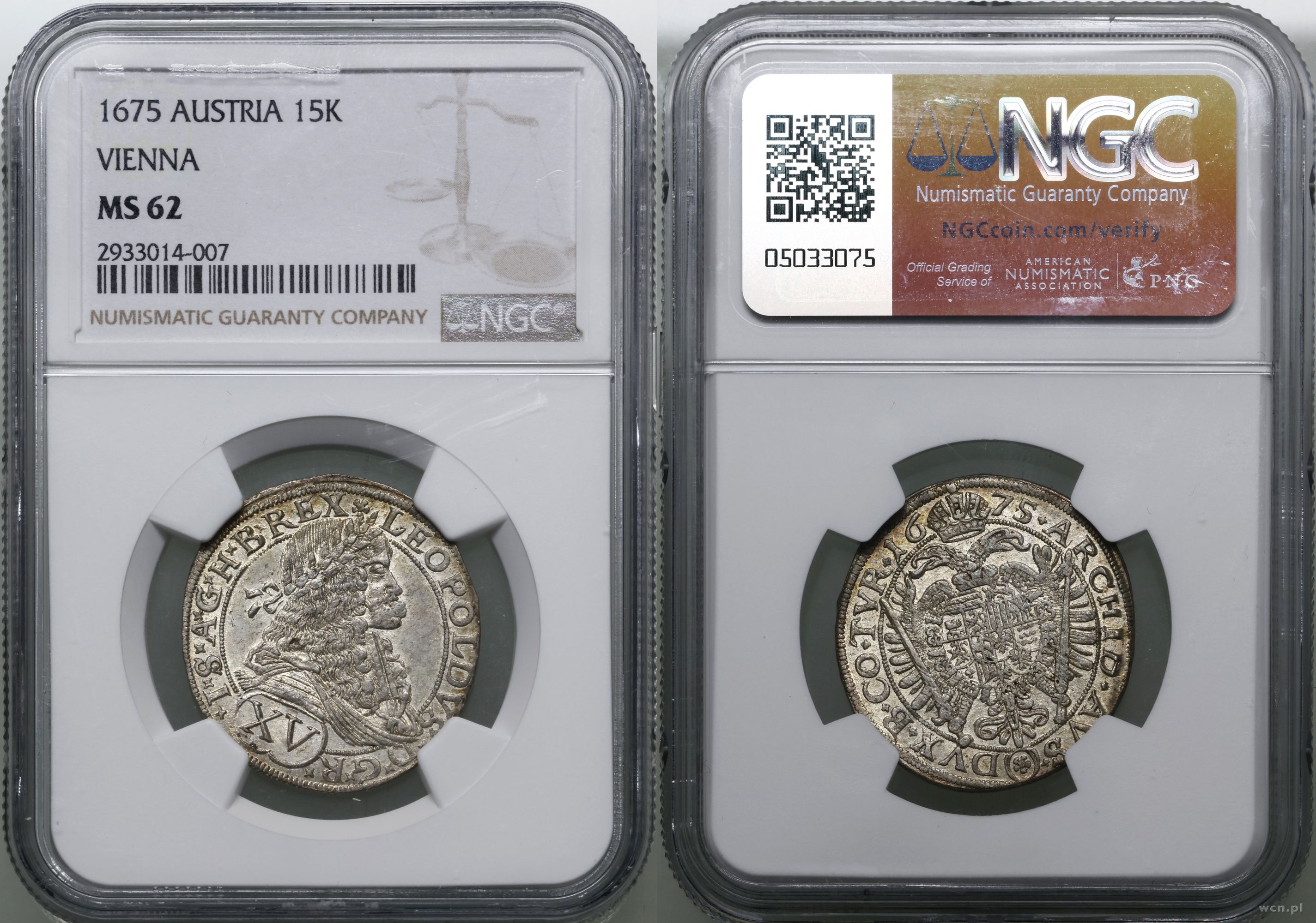 15 krajcarów 1675, Wiedeń, pięknie zachowane , w