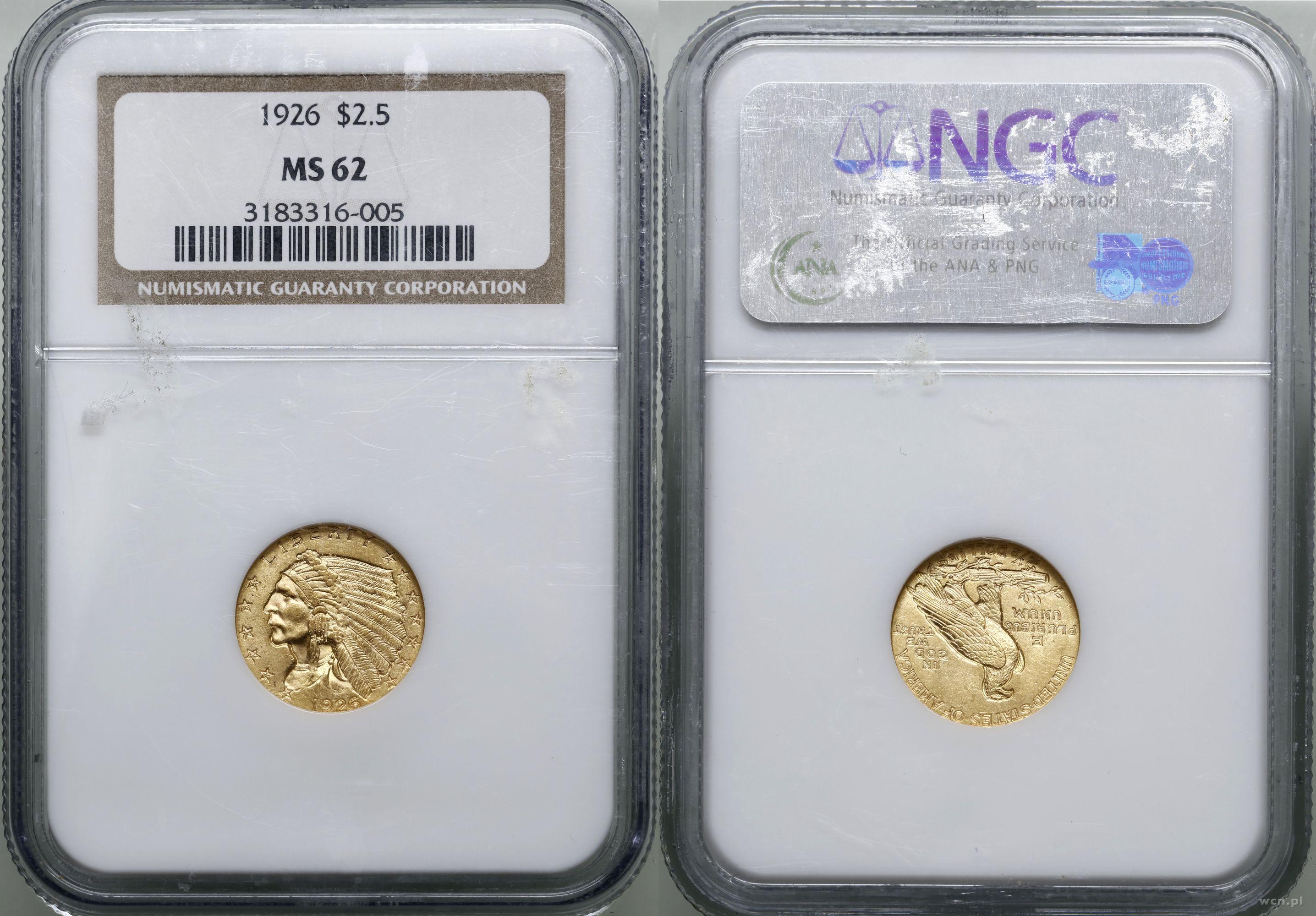 2 1/2 dolara 1926, Filadelfia, typ Indian Head,