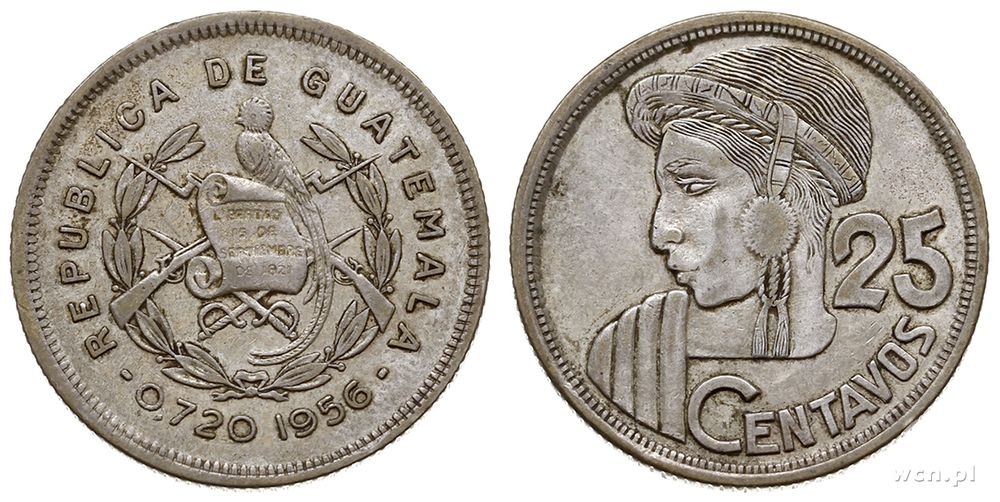 Gwatemala, 25 centów, 1956