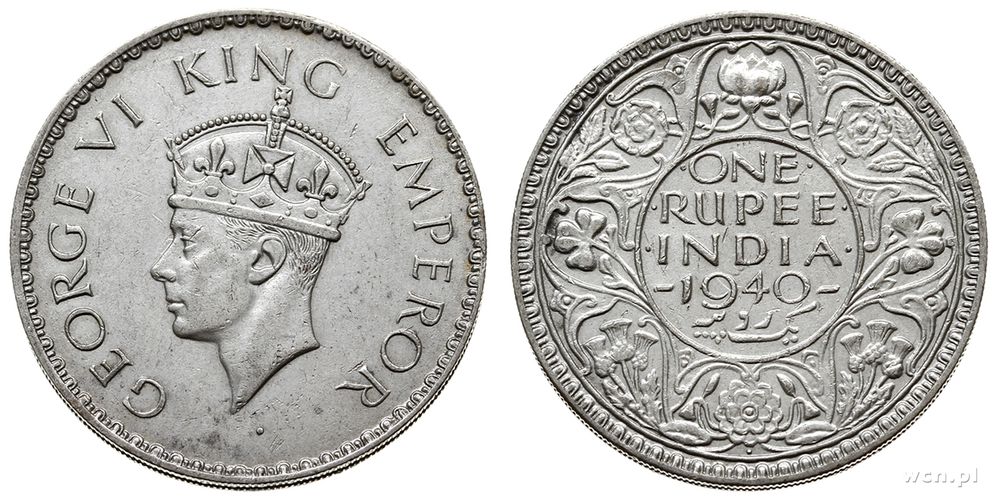 Indie, 1 rupia, 1940