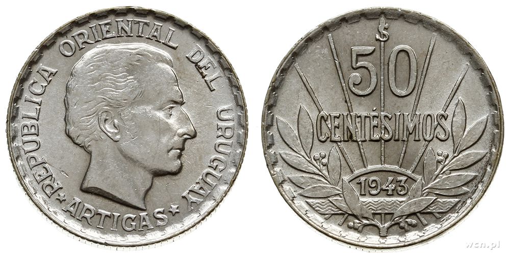 Urugwaj, 50 centesimos, 1943