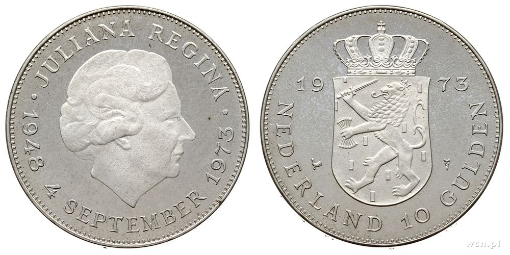 Niderlandy, 10 guldenów, 1973