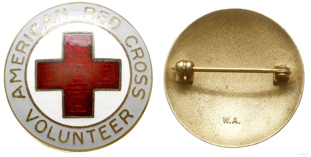 USA, odznaka w kształcie broszy dla Amerykańskich Wolontariuszy Czerwonego Krzyża