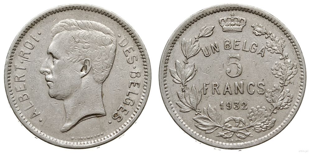 Belgia, 5 franków, 1932