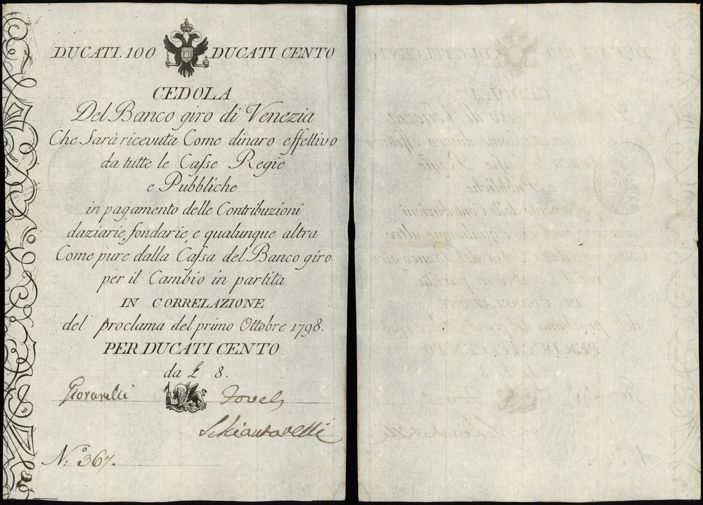 Włochy, 100 dukatów, 1.10.1798