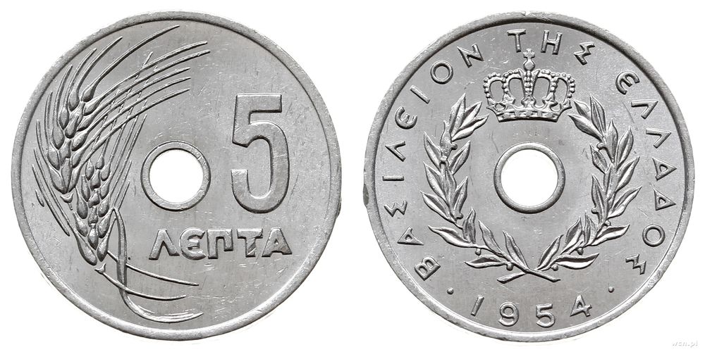 Grecja, 5 lepta, 1954