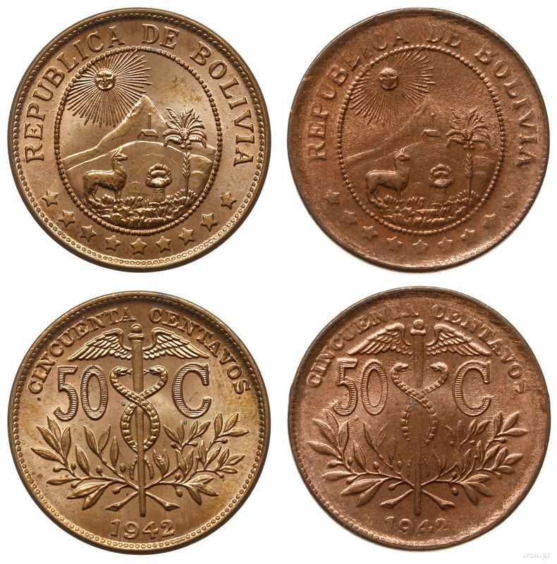 Boliwia, zestaw: 2 x 50 centów, 1942