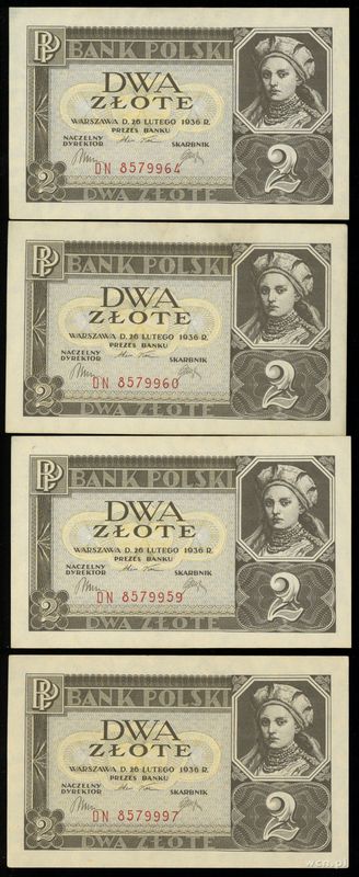 Polska, zestaw 10 banknotów o nominale 2 złote, 26.02.1936