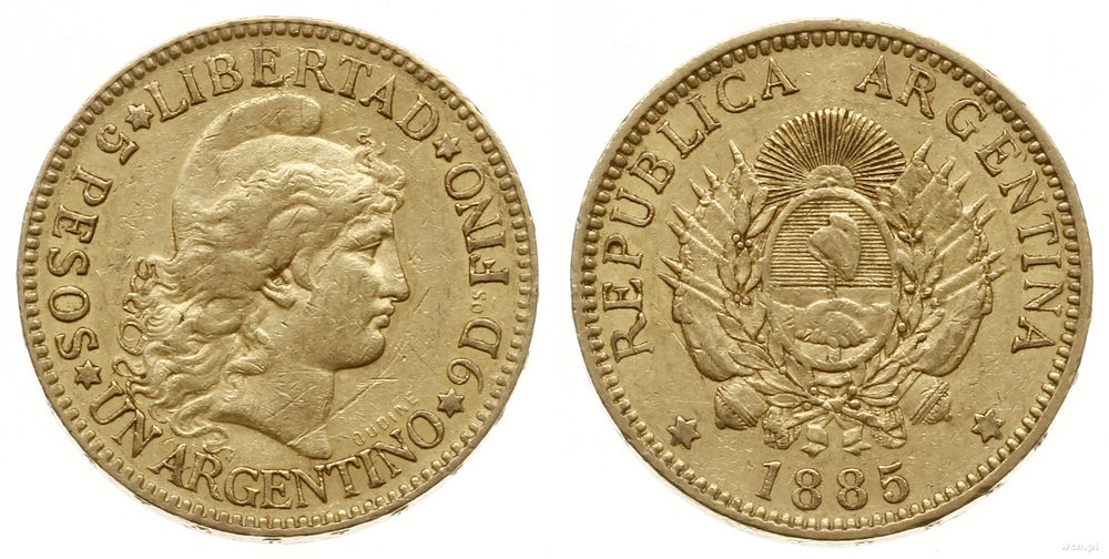 Argentyna, 5 peso (argentino), 1885
