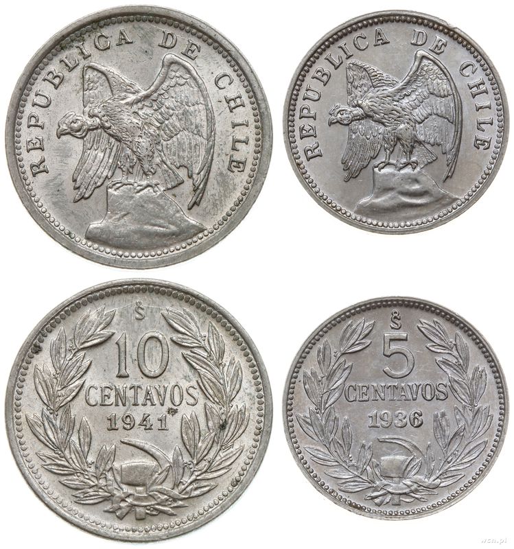 Chile, zestaw: 5 centów 1936 i 10 centów 1941