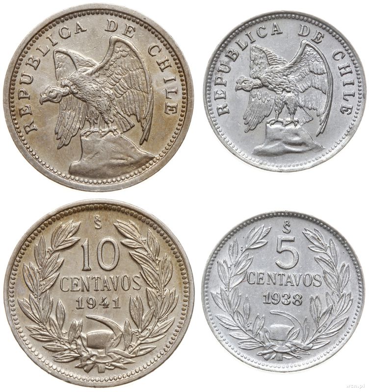 Chile, zestaw: 5 centavos 1938 i 10 centavos 1941