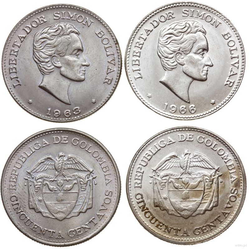 Kolumbia, zestaw: 2 x 50 centavos, 1963 i 1966