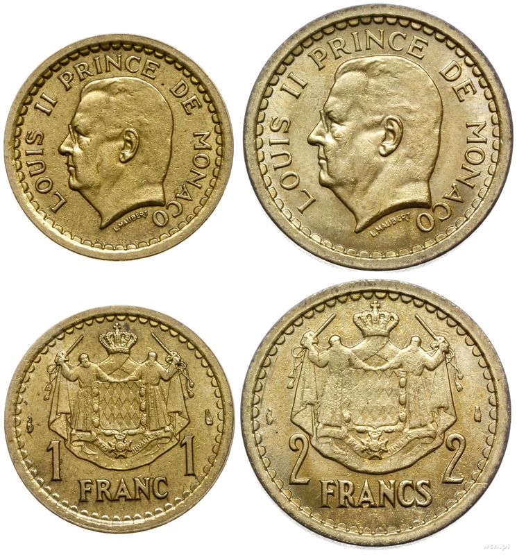 Monako, zestaw: 2 franki bez daty (1945), frank bez daty (1945)