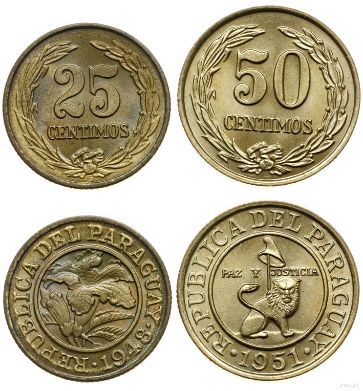 Paragwaj, zestaw: 25 centesimos 1948 i 50 centesimos 1951
