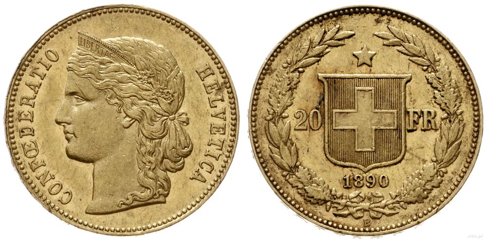 Szwajcaria, 20 franków, 1890 B