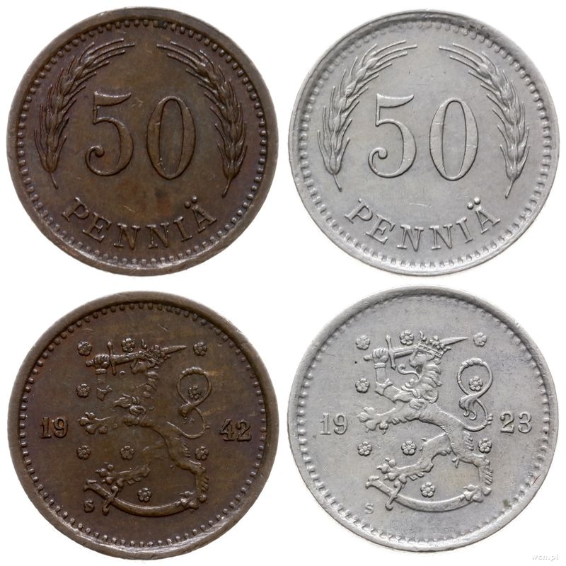 Finlandia, zestaw: 2 x 50 penniä, 1923 i 1942