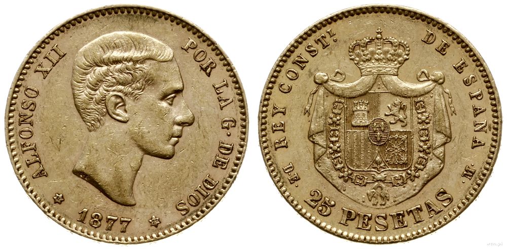 Hiszpania, 25 peset, 1877 DE M