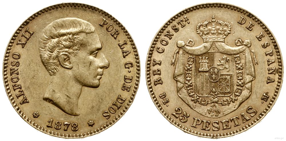 Hiszpania, 25 peset, 1878 DE M
