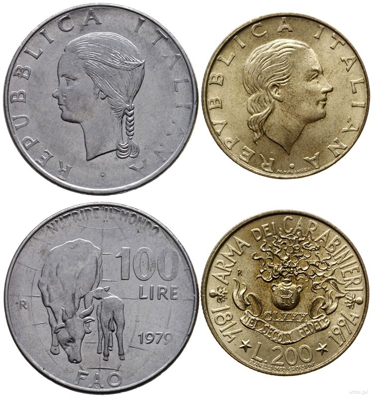 Włochy, zestaw: 100 i 200 lirów, 1979 i 1994