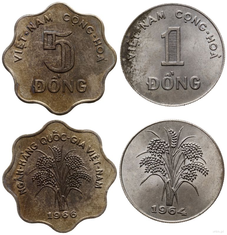 Wietnam, zestaw: 1 dong 1964, 5 dong 1966