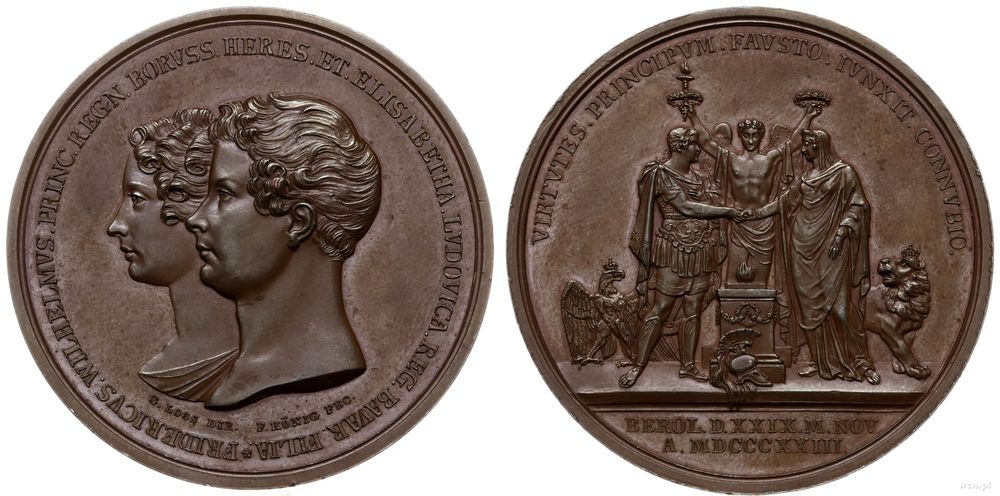 Niemcy, medal z okazji ślubu syna cesarza - Wilhelma IV z Elżbietą Ludwiką Wittelsbach, 1823