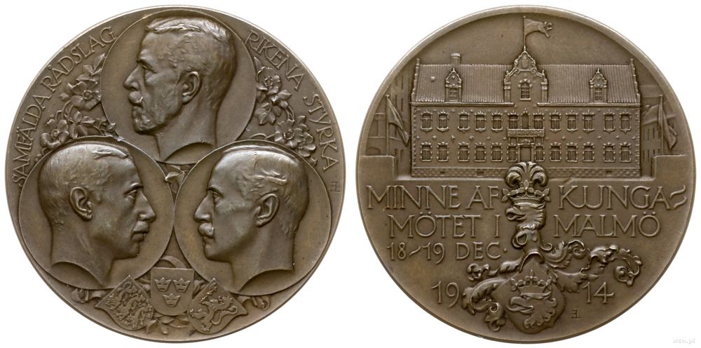 Szwecja, medal z okazji spotkania królów Szwecji Norwegii i Danii w Malmo, 1914