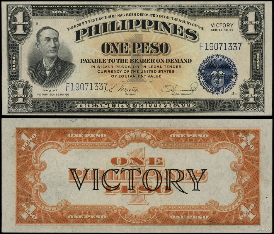 Filipiny, 1 peso, bez daty (1944)