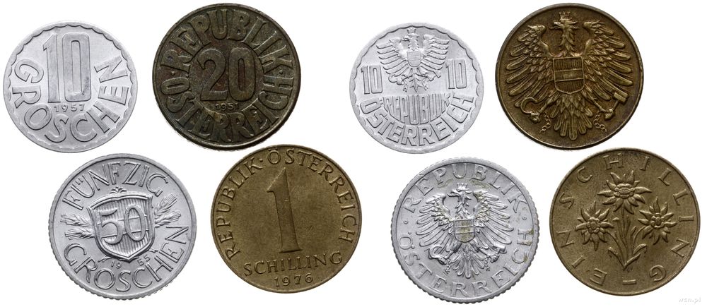 Austria, zestaw 4 monet o nominałach: