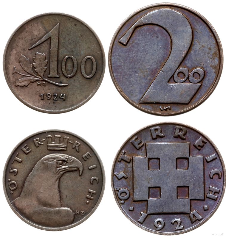 Austria, zestaw: 100 i 200 koron, 1924
