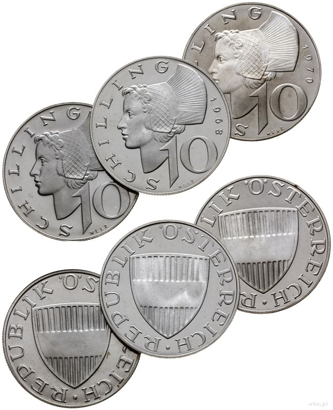 Austria, zestaw: 3 x 10 szylingów, 1965, 1968, 1970