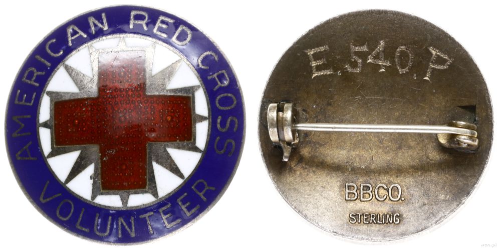 USA, odznaka w kształcie broszy dla Amerykańskich Wolontariuszy Czerwonego Krzy..
