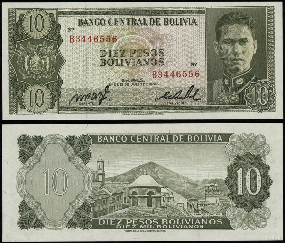 Boliwia, 10 pesos boliwijskich, 13.07.1962