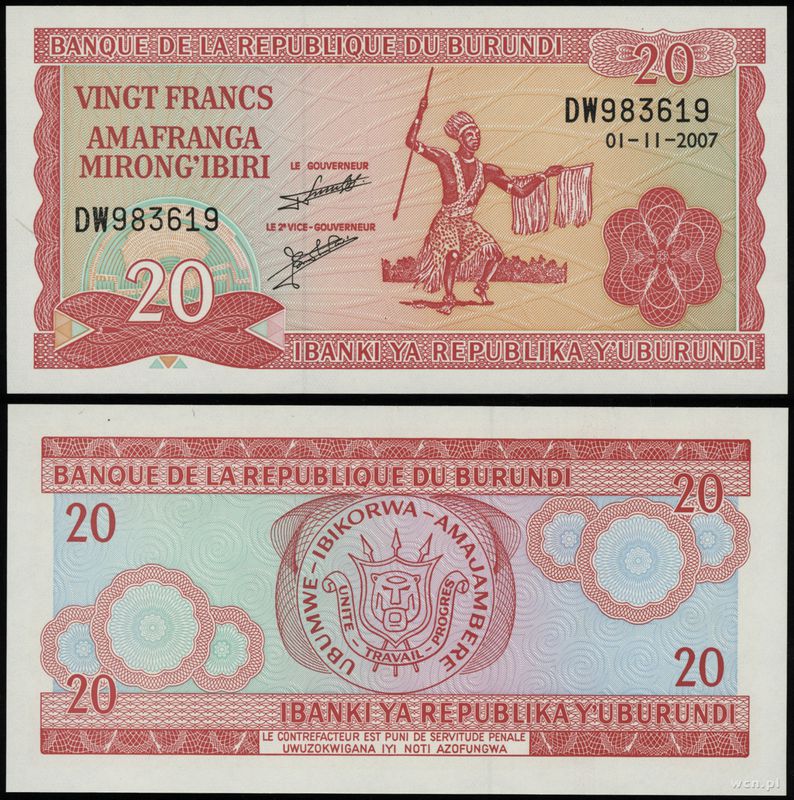 Burundi, 20 franków, 1.11.2007