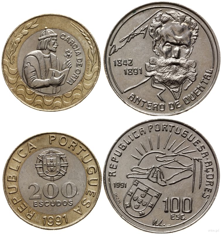 Portugalia, zestaw 2 monet, 1991